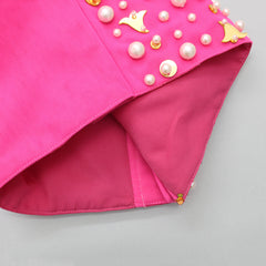 Pre Order: Mirror And Pearl Embellished Hot Pink One Shoulder Top With Tie Dye Organza Lehenga
