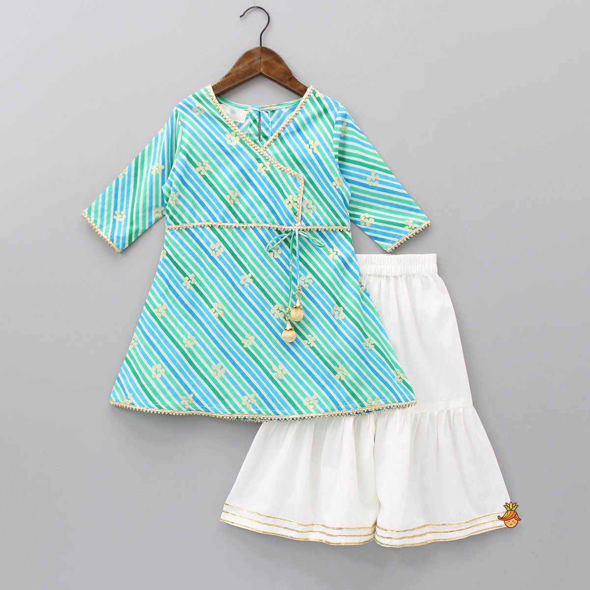 Diagonal Striped Angrakha Style Kurti With Sharara