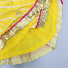 Pre Order: Leheriya Printed Yellow Angrakha Kurti With Matching Bowie Hair Clip