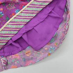 Pre Order: Floral Printed Lace Detailed Purple Kurti And Sharara With Dupatta