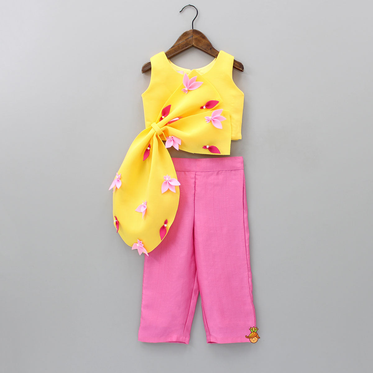 Pre Order: Huge Bow Enhanced Yellow Top With Pink Pant