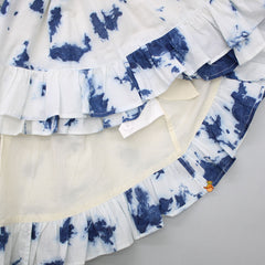 Dual Back Knot Detail Blue Top With High Low Tie And Dye Skirt