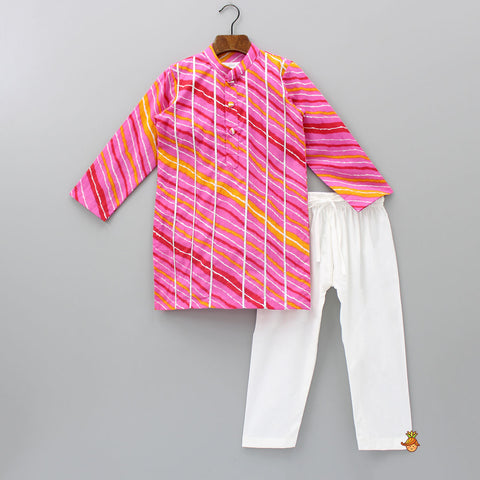 Pre Order: Multicolour Kurta With Gota Detailing And White Pyjama