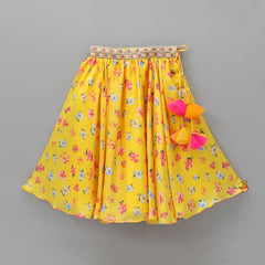 Pre Order: Multicolour Floral Printed Yellow Top And Lehenga