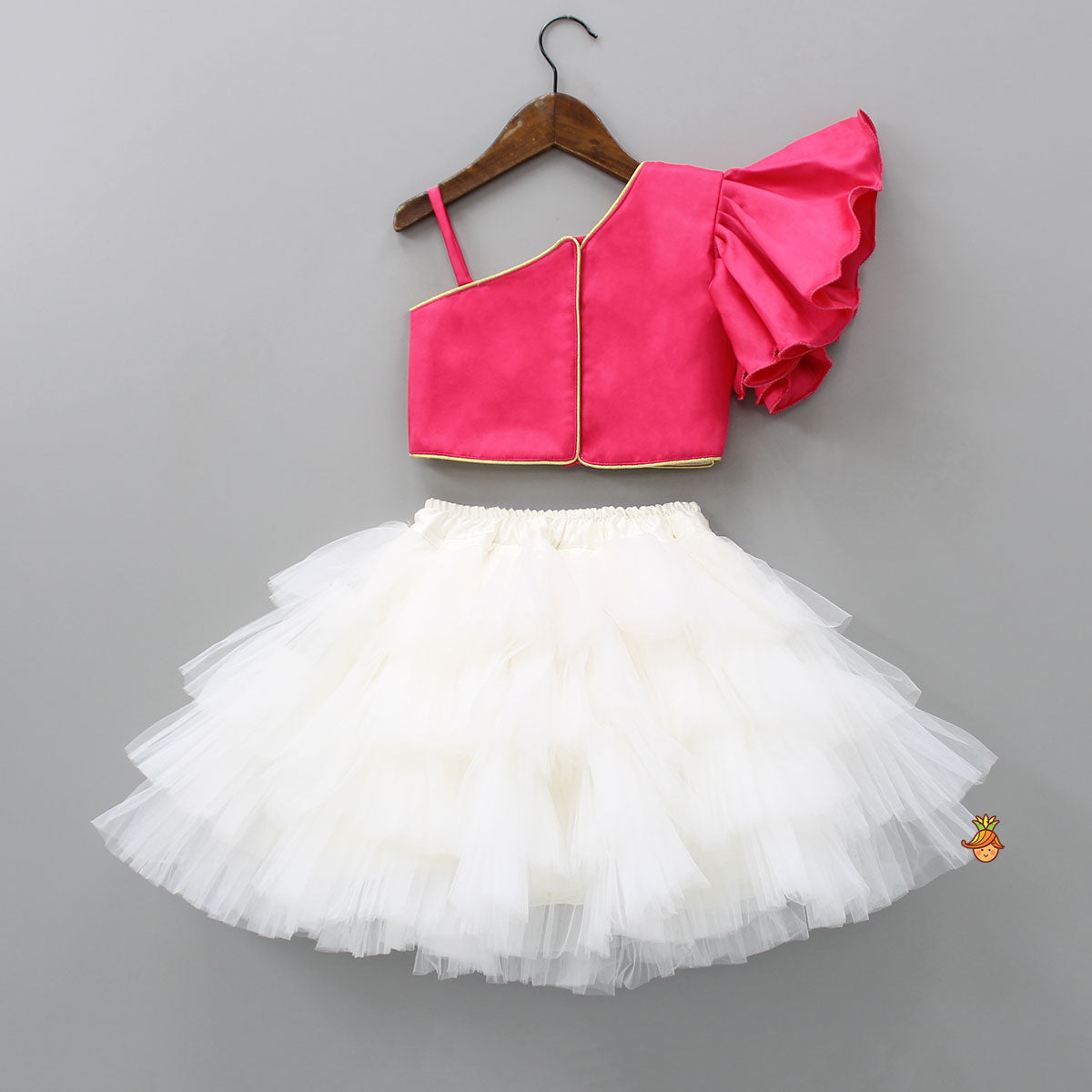 One Shoulder Pink Top With Flared Skirt