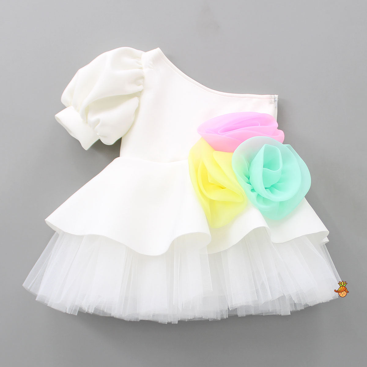 Pre Order: Colourful Flowers Adorned One Shoulder Dress
