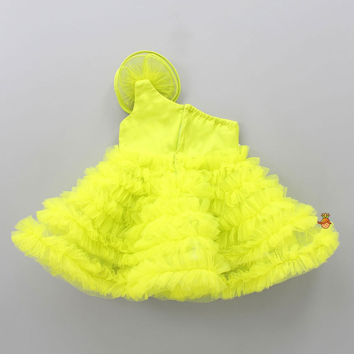 Swirl Frilled One Shoulder Lime Green Dress