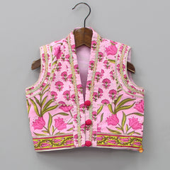 Pre Order: Anarkali With Floral Printed Jacket And Net Dupatta