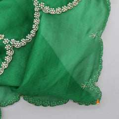 Pre Order: Elegant Green Top With Scalloped Hem Cape And Tulip Pant