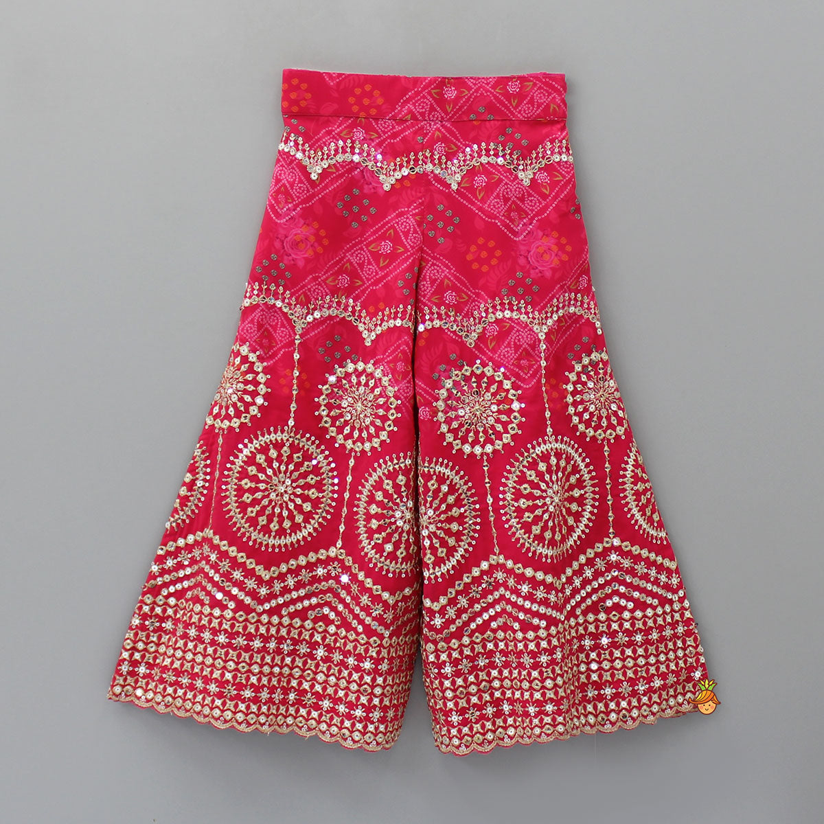 Bandhani Printed Sequins Embroidered Top And Sharara With Dupatta