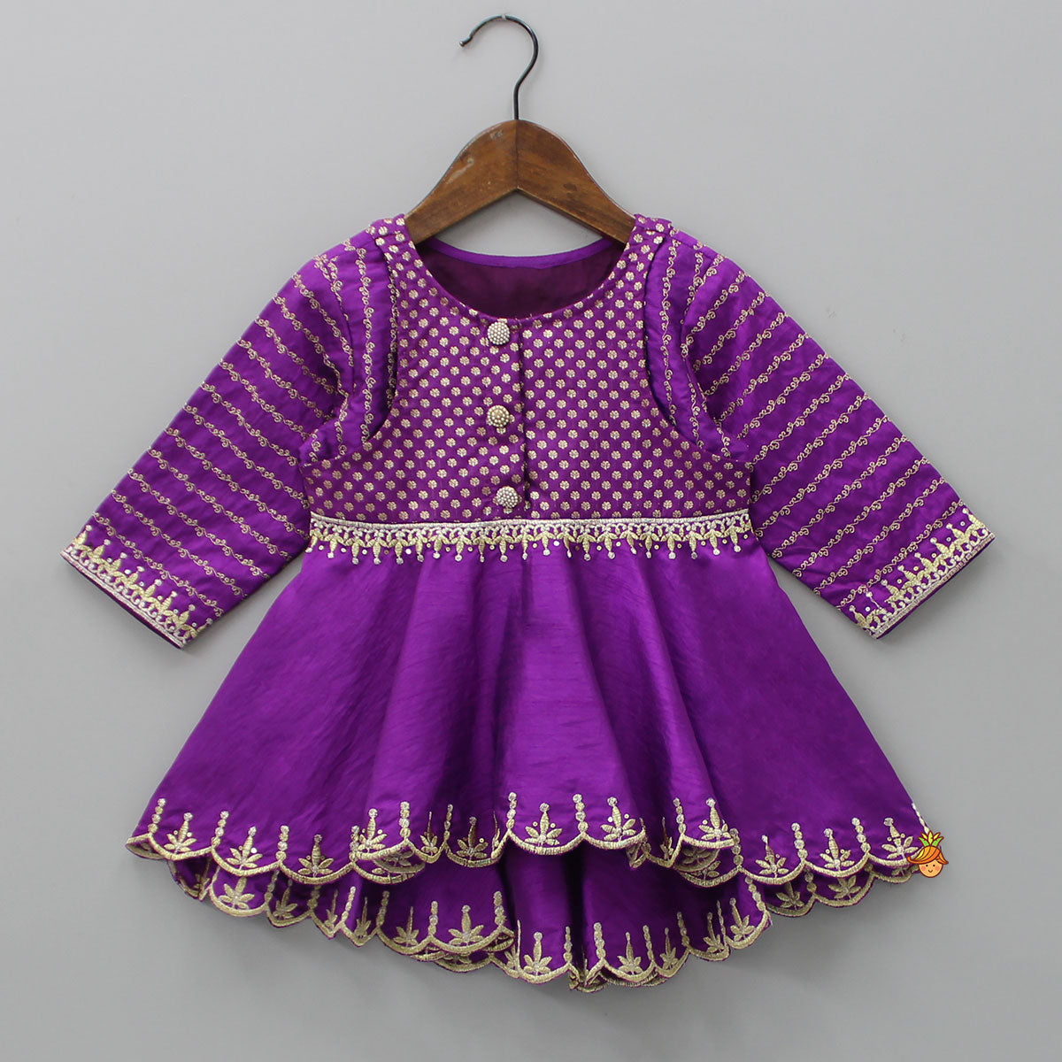 Front Open Purple High Low Top And Lurex Striped Palazzo