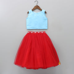Pre Order: Blue Top With Sequins Work Fringed Hem Jacket And Lehenga