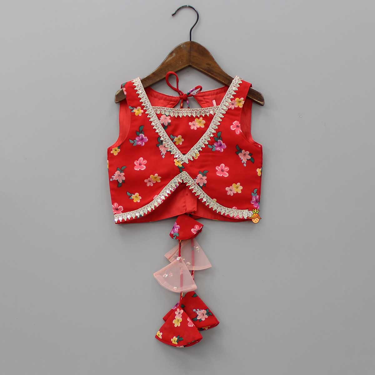 Cut Out Back Red Top And Lehenga With Net Dupatta