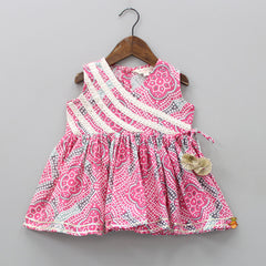 Pre Order: Bandhani Printed Faux Mirror Work Top And Sharara