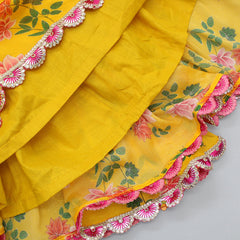 Pre Order: Floral Printed Surplice Neck Yellow Kurti