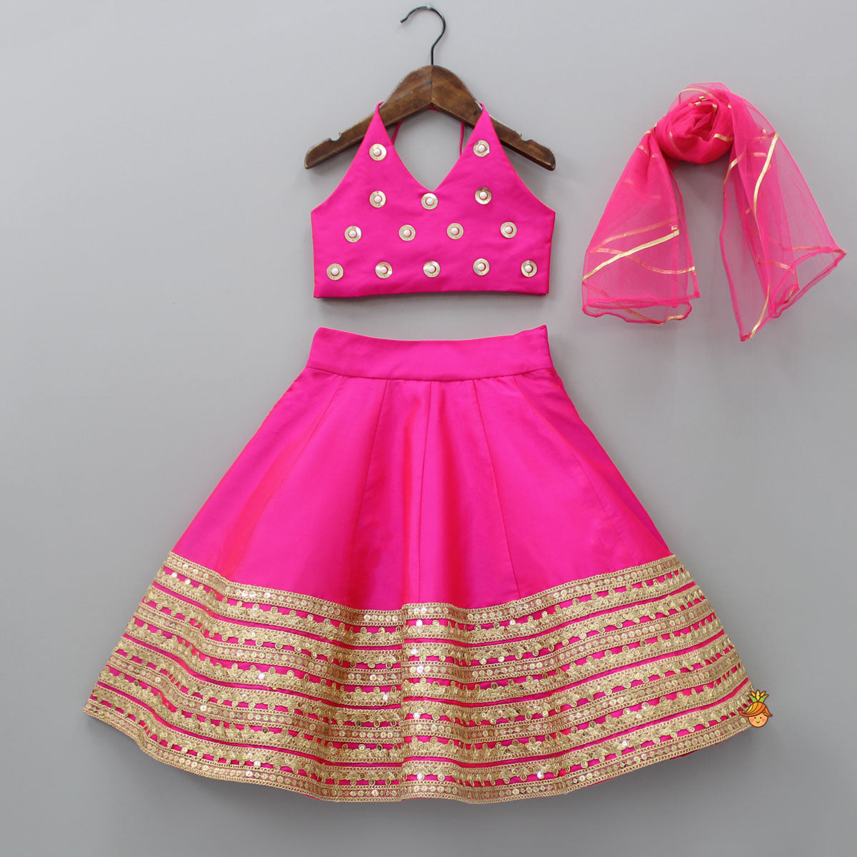 Dazzling Halter Neck Top With Sequins Work Lehenga And Dupatta