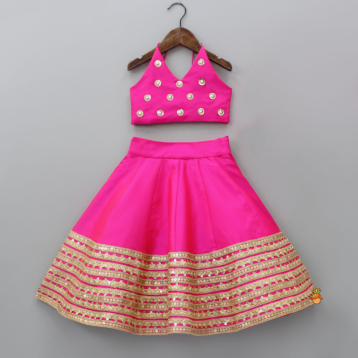 Dazzling Halter Neck Top With Sequins Work Lehenga And Dupatta