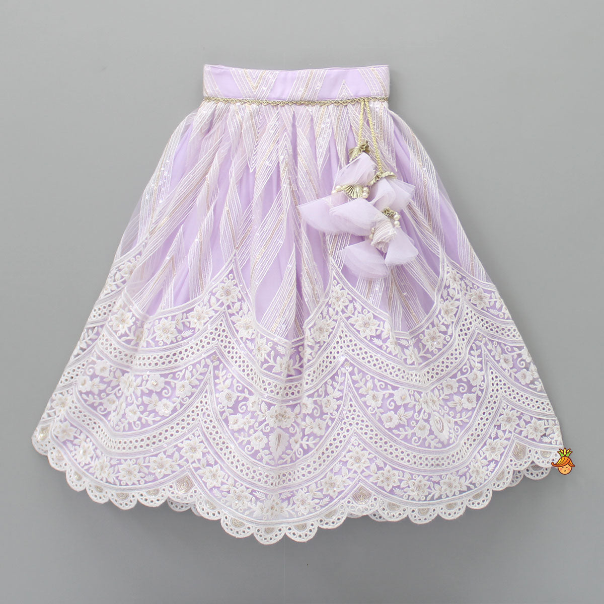 Sequins Embellished Lilac Top And Lehenga With Dupatta And Potli Bag