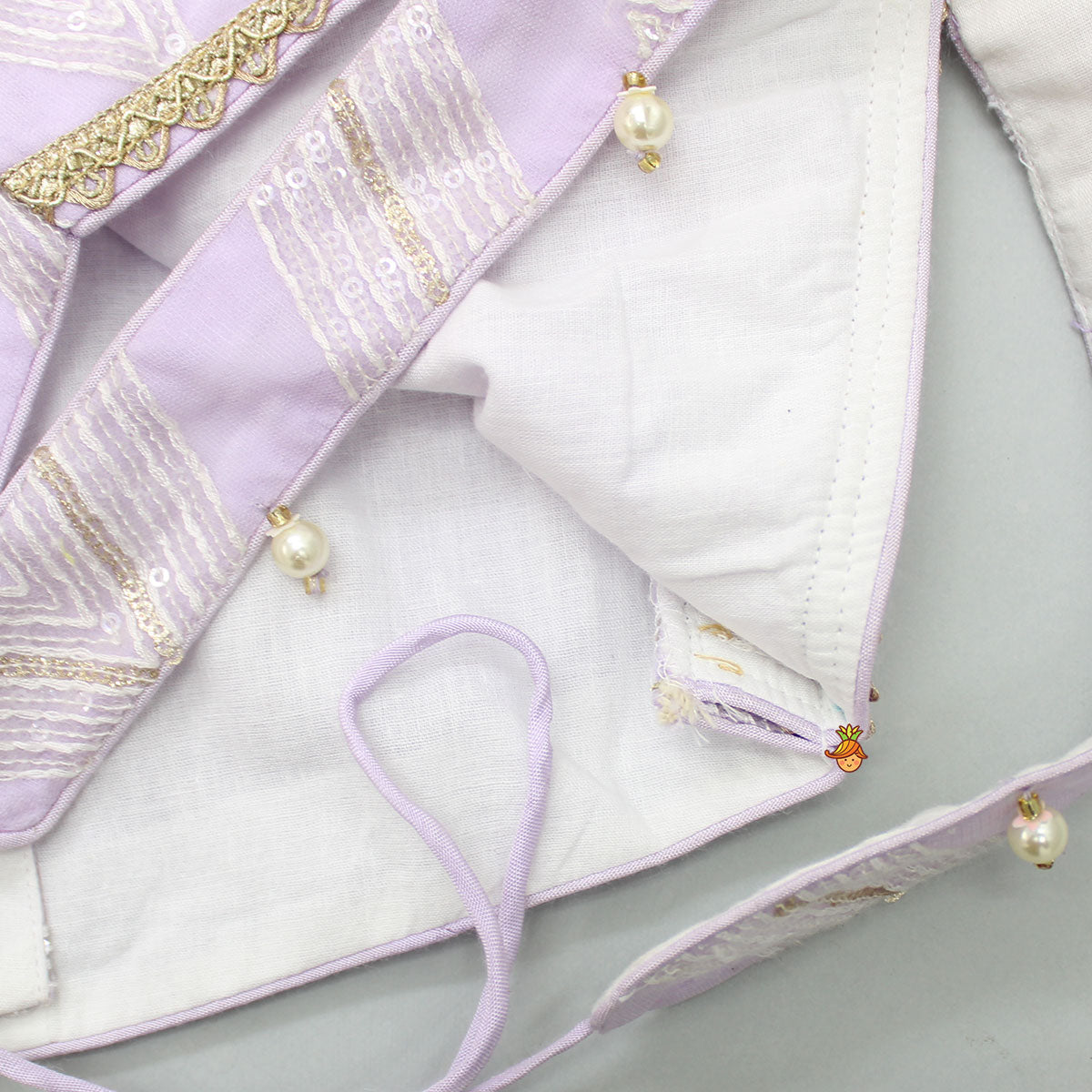 Sequins Embellished Lilac Top And Lehenga With Dupatta And Potli Bag