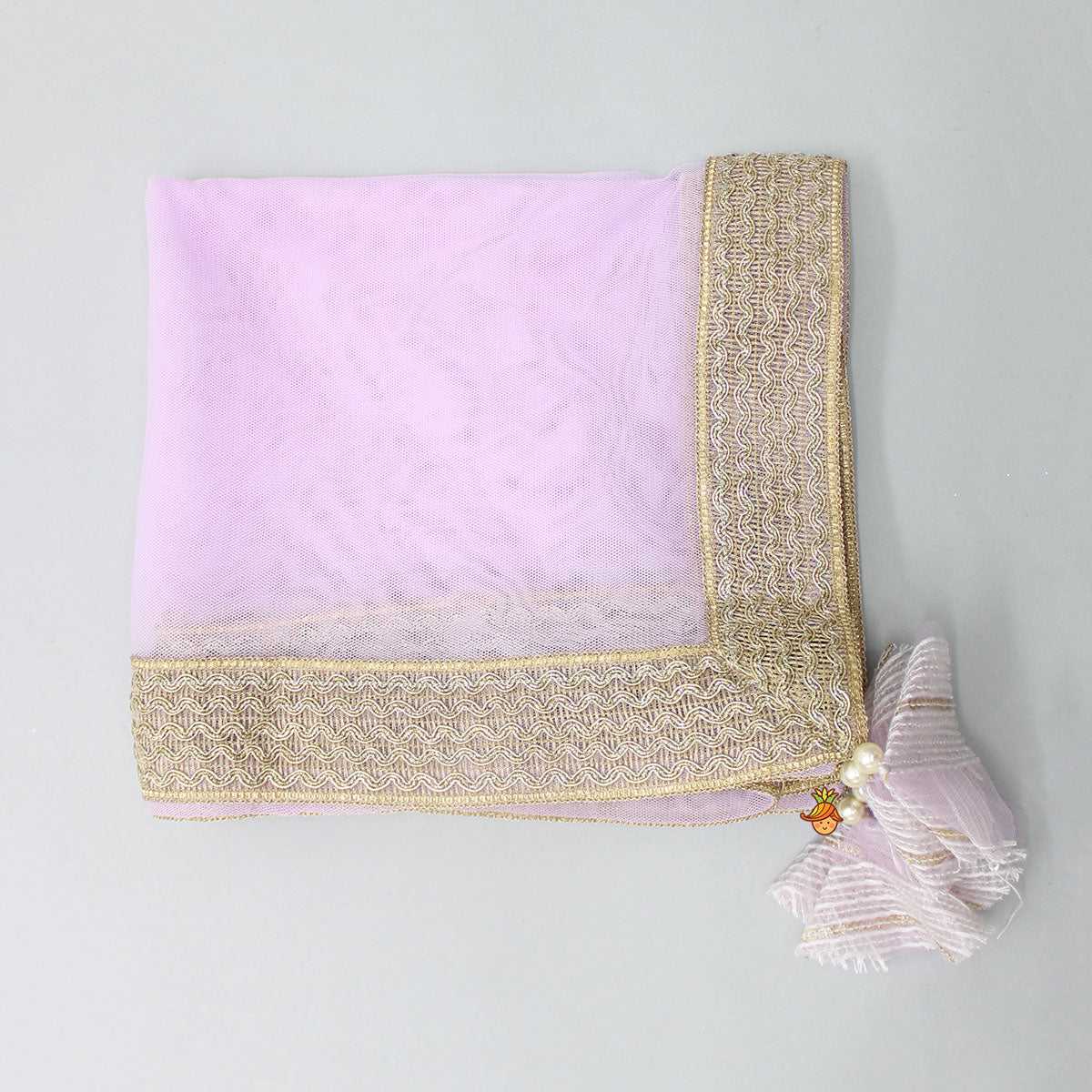 Sequins Embellished Lilac Top And Lehenga With Dupatta And Potli Bag