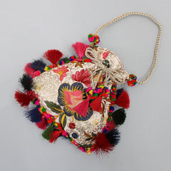 Pre Order: Vibrant Multicolour Floral Embroidered Potli Bag