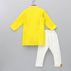 Pre Order: Stunning Embroidered Yellow Kurta With Off White Pyjama