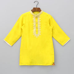 Pre Order: Stunning Embroidered Yellow Kurta With Off White Pyjama