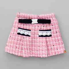 Pre Order: Pretty Pink Tweed Shirt Style Top And Skirt