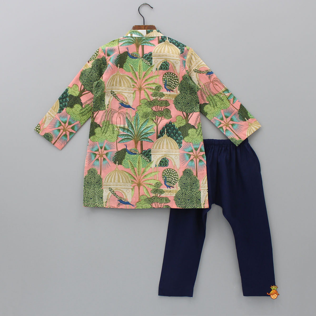 Multicolour Printed Kurta With Sequins Embellished Panel And Blue Pyjama