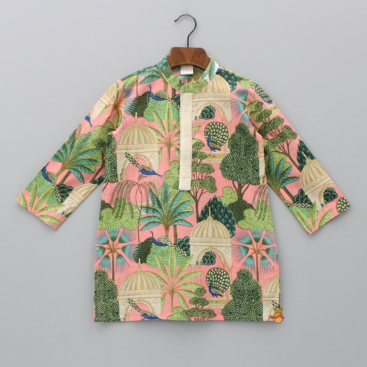 Multicolour Printed Kurta With Sequins Embellished Panel And Blue Pyjama