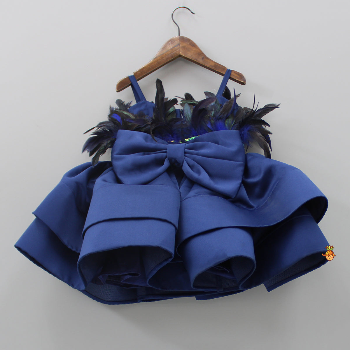 Holographic Lace Detailed Ruffle Layered Blue Dress With Head Band