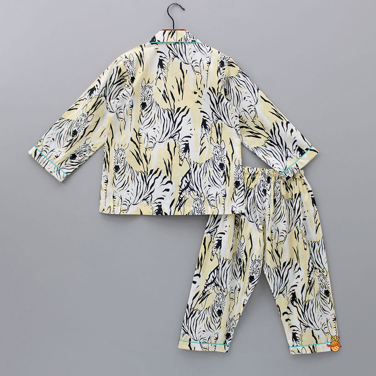 Printed Notched Collar Cotton Yellow Sleepwear