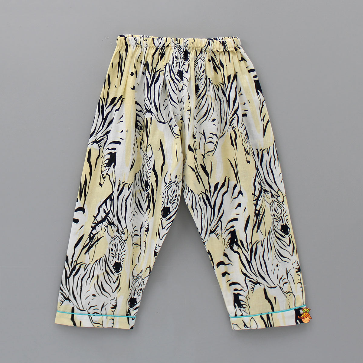 Printed Notched Collar Cotton Yellow Sleepwear