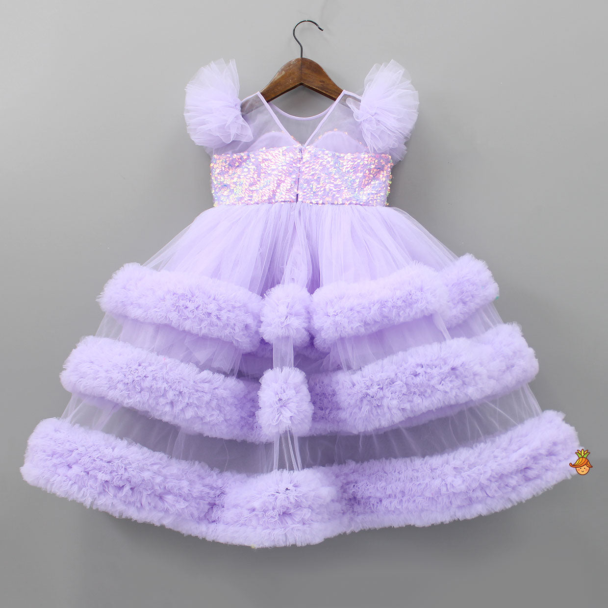 Sequins Embellished Yoke Frilled Net Gown