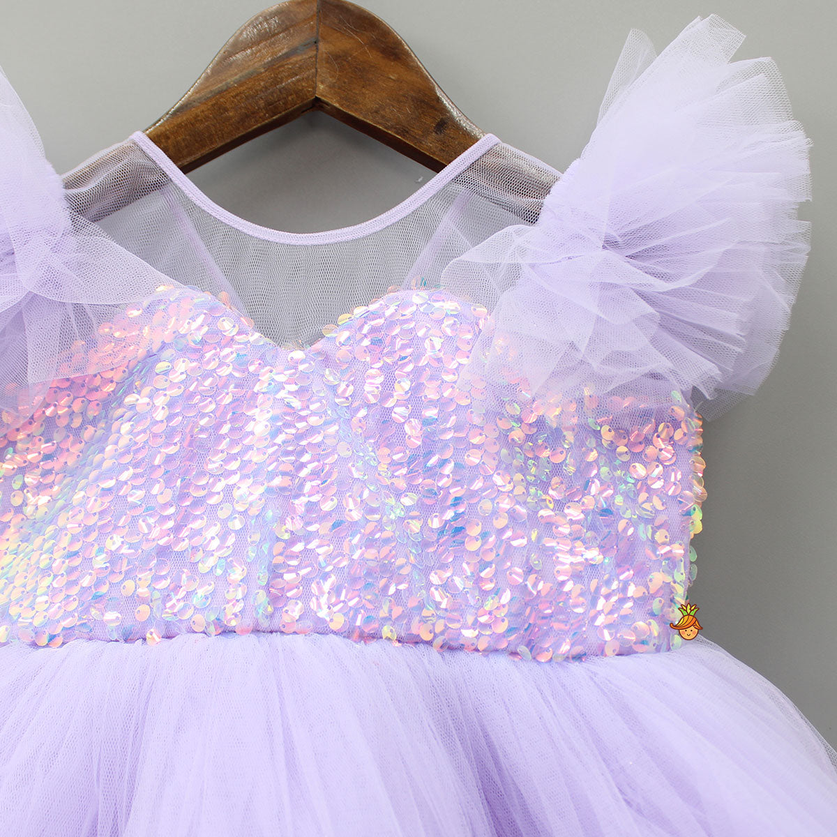 Sequins Embellished Yoke Frilled Net Gown