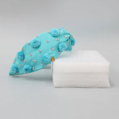 Pre Order: Cute Pom Poms And Beads Detailed Blue Hair Band
