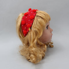 Pre Order: Pom Poms And Beads Embroidered Red Hair Band