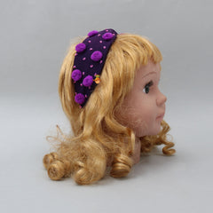 Pre Order: Pom Poms And Beads Embroidered Purple Hair Band