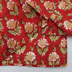 Hand Block Floral Printed Red Kurta And Pyjama