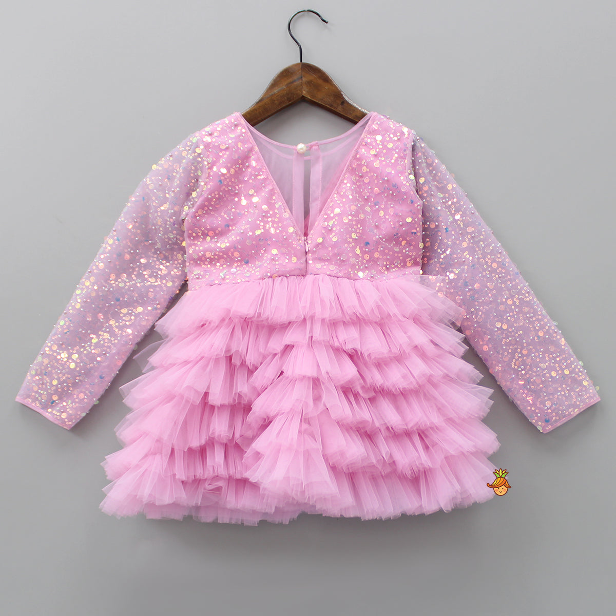 Sequins Beautified Layered Bottom Pink Dress