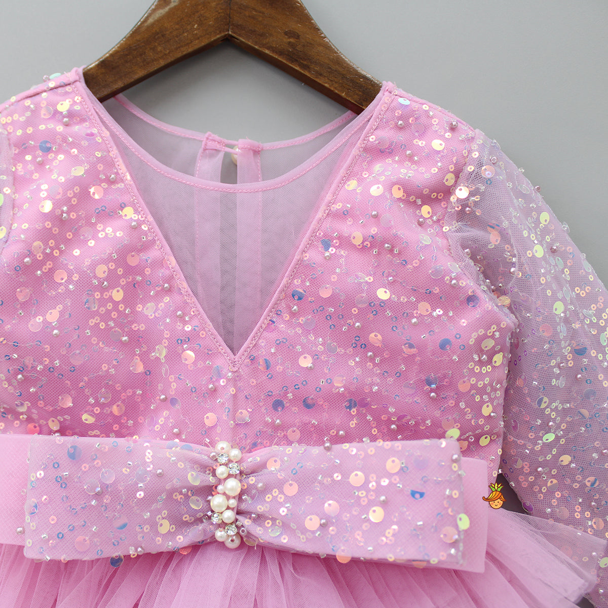 Sequins Beautified Layered Bottom Pink Dress