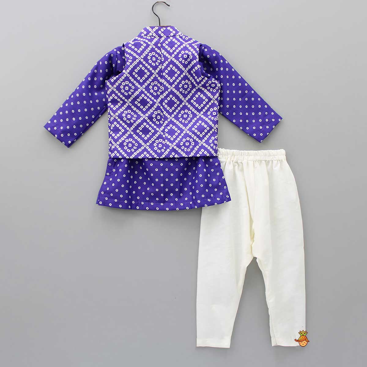 Purple Bandhani Printed Open Jacket And Kurta With Churidar