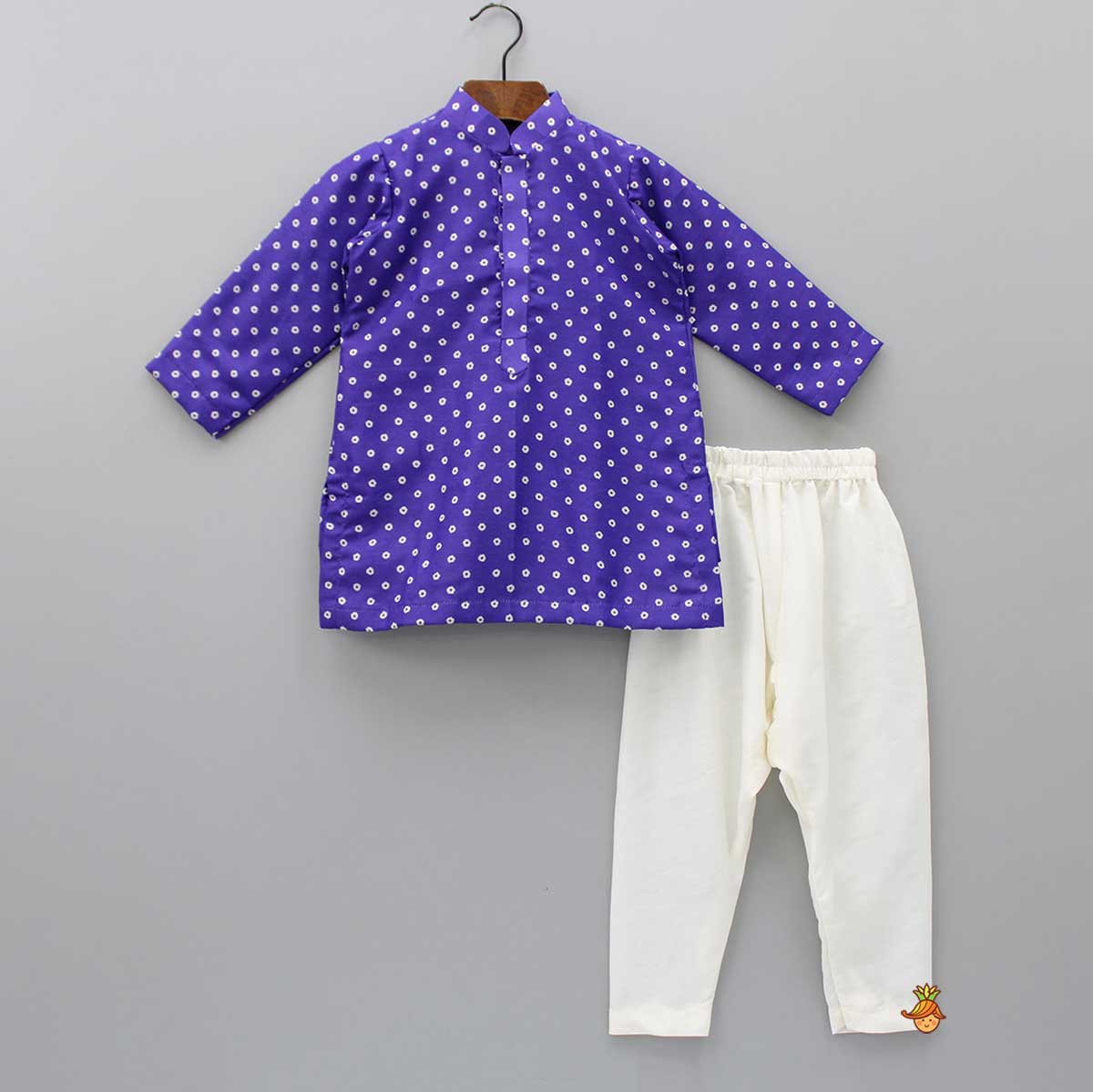 Purple Bandhani Printed Open Jacket And Kurta With Churidar