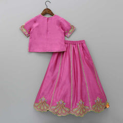 Pre Order: Elegant Embroidered Pink Top And Lehenga With Dupatta
