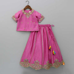 Pre Order: Elegant Embroidered Pink Top And Lehenga With Dupatta
