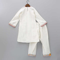 Pre Order: Exquisite Embroidered Off White Kurti And Salwar with Dupatta