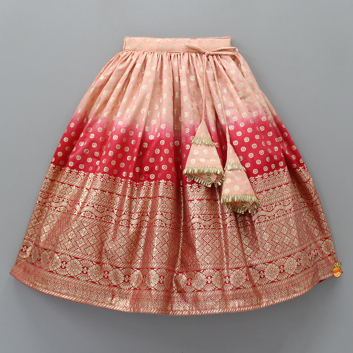 Splendid Embroidered Halter Neck Top With Lehenga And Fringed Lace Dupatta
