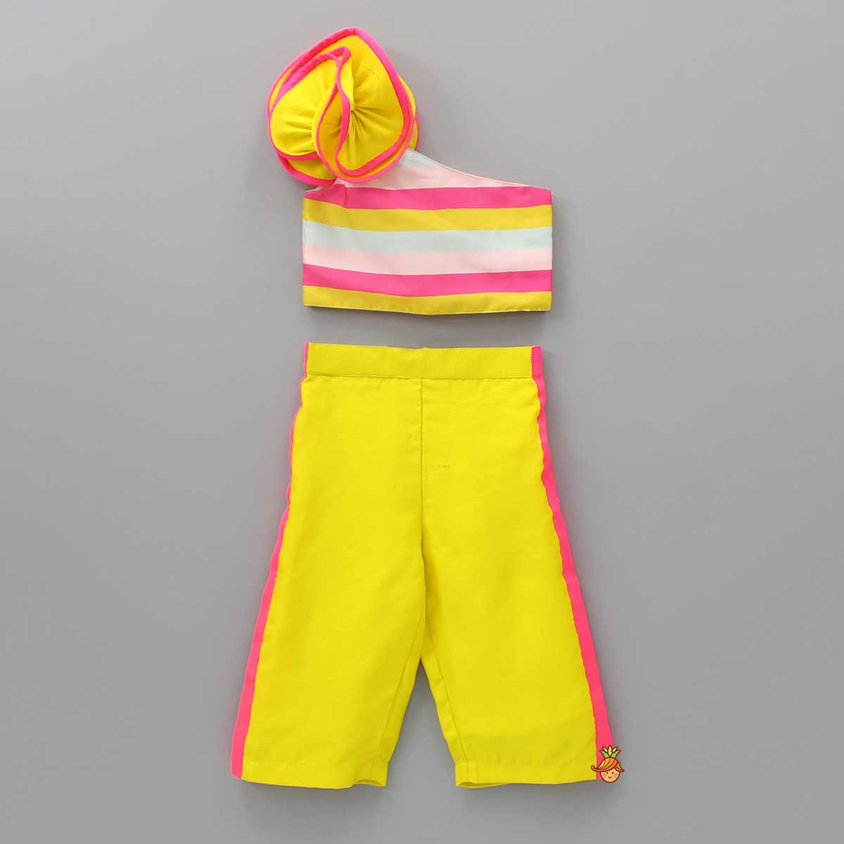 Pre Order: Horizontal Striped Ruffled Top And Yellow Pant