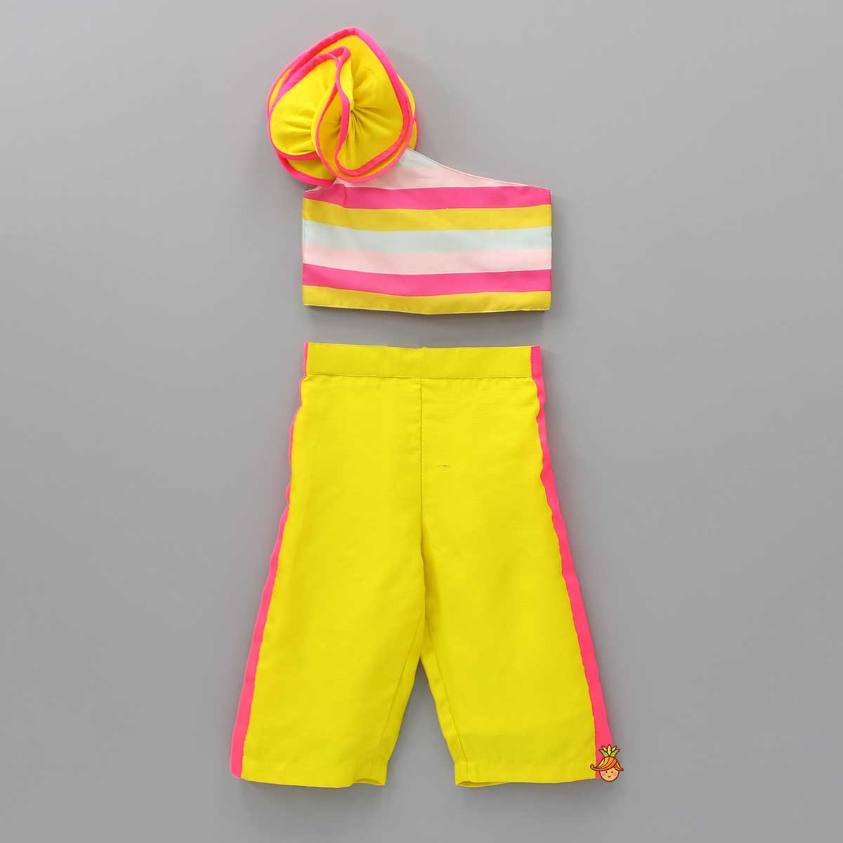 Horizontal Striped Ruffled Top And Yellow Pant