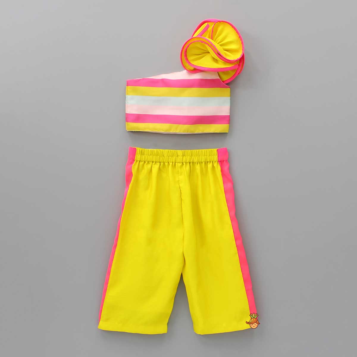 Horizontal Striped Ruffled Top And Yellow Pant